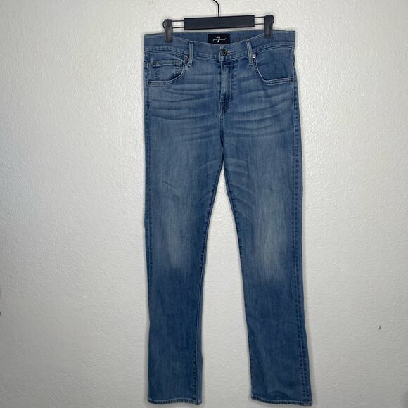 7 For All Mankind Mens Jeans Size 31 Carsen Luxe Performance Medium Wash Casual - Picture 1 of 11